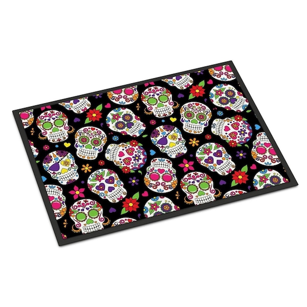 Micasa Day of the Dead Black Indoor or Outdoor Mat18 x 27 in. MI627670 - main